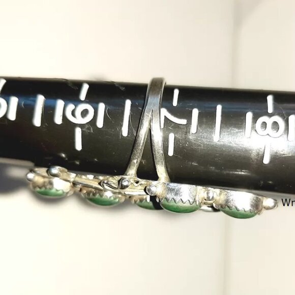Navajo Sterling Silver Elongated Malachite Turquoise Feathers Ring 6.5 - Picture 5 of 5